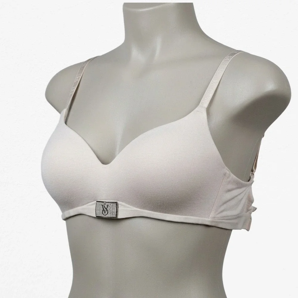 Victoria's‎ Secret Wireless T-Shirt Bra Beige Rhinestone VS Logo 36DD E80